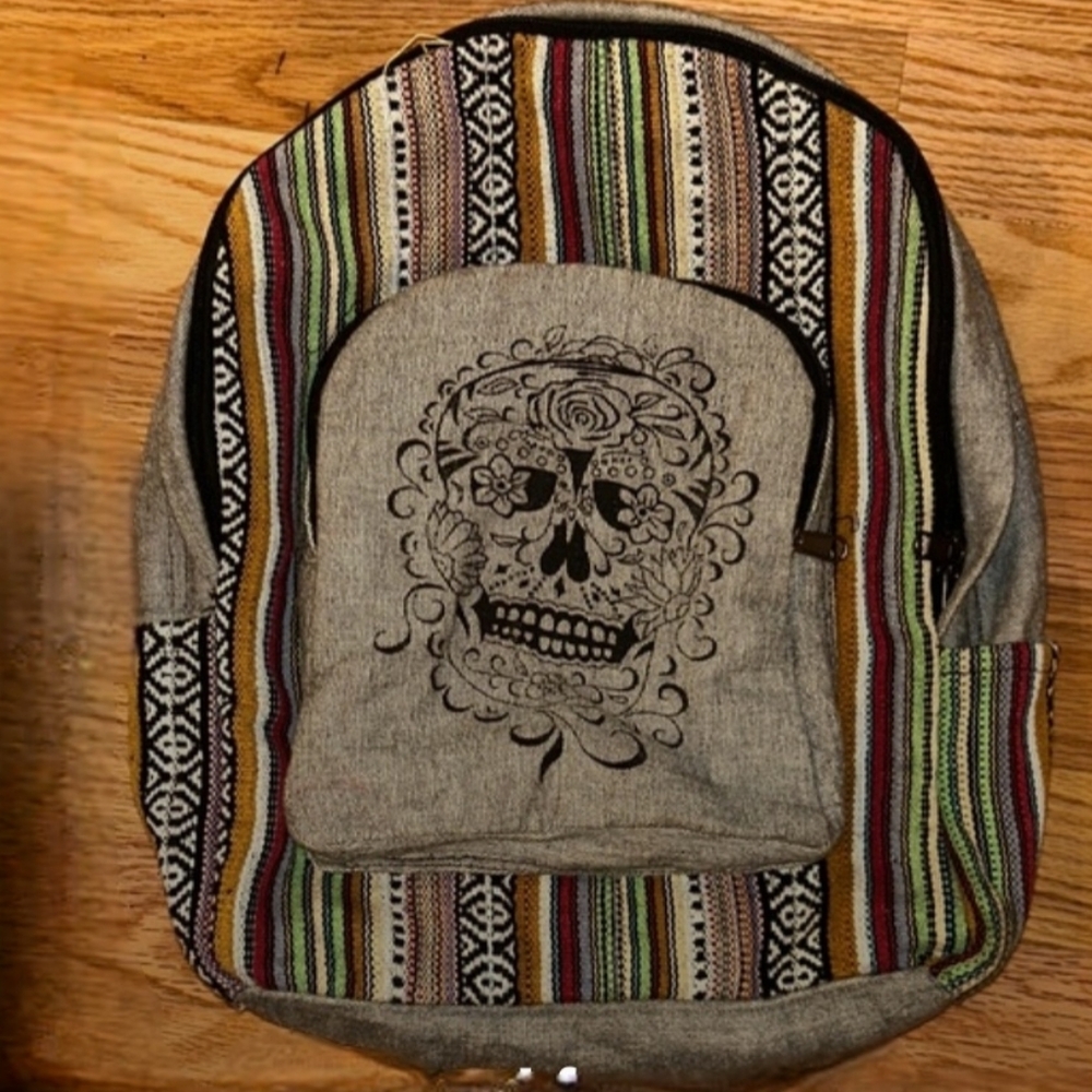 Kathmandu Imports Gray Skull Patterned Backpack, EC